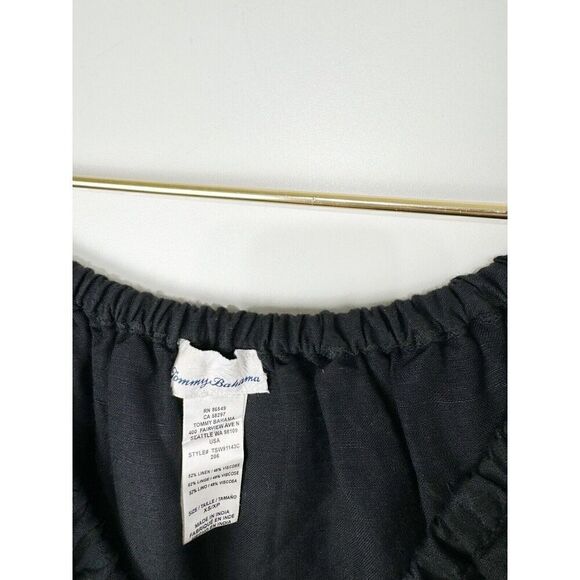 TOMMY BAHAMA Cropped Jumpsuit XS Black Linen Off-The-Shoulder - Picture 4 of 5
